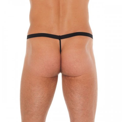 Mens Black GString With Leopard Print Pouch Mens Black GString With Leopard Print Pouch