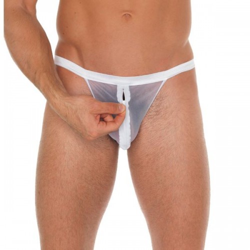 Mens White Mesh Pouch With GString Mens White Mesh Pouch With GString
