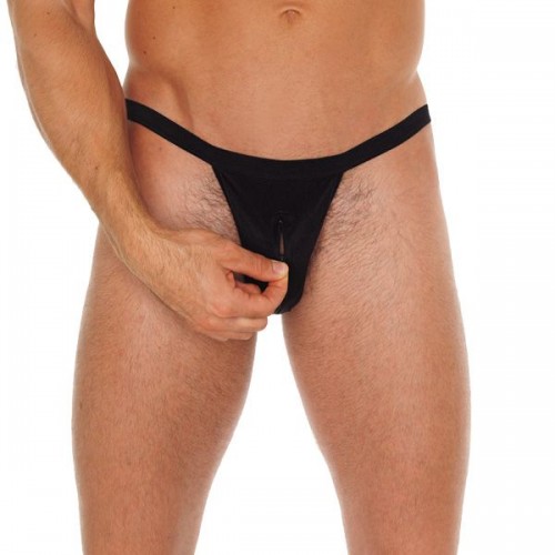 Mens Black Pouch GString With Zipper Mens Black Pouch GString With Zipper