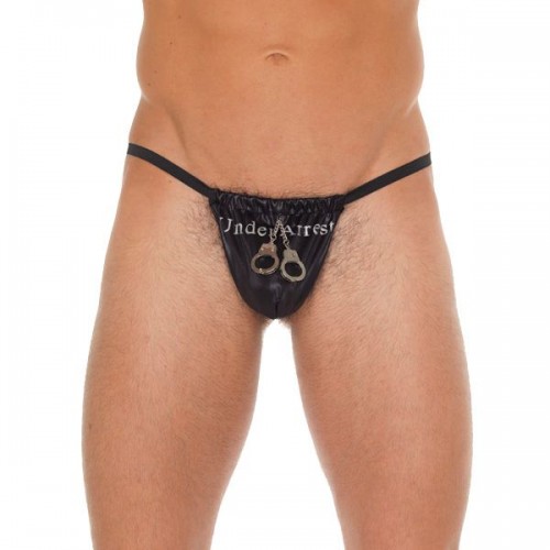 Mens Black GString With Handcuff Pouch Mens Black GString With Handcuff Pouch