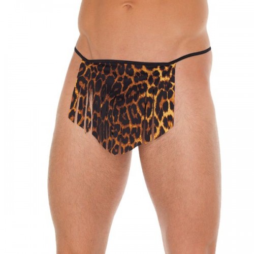 Mens Black GString With Leopard Loincloth Mens Black GString With Leopard Loincloth