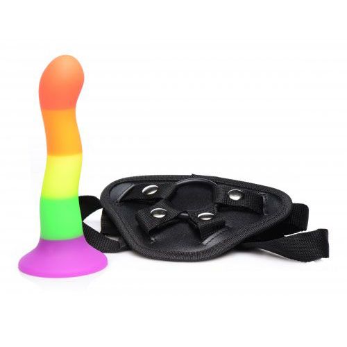 XR Proud Rainbow Silicone Dildo with Harness XR Proud Rainbow Silicone Dildo with Harness