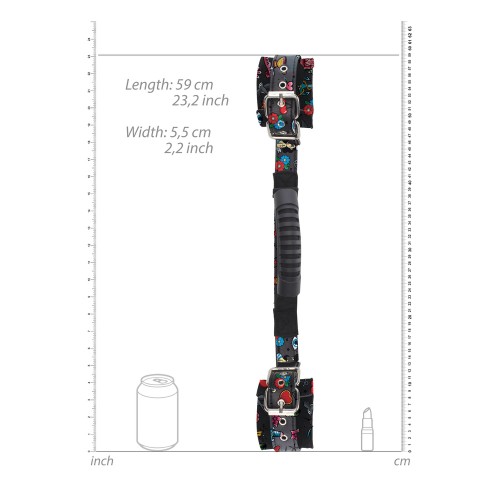 Ouch Old School Tattoo Printed Hand Cuffs With Handle Ouch Old School Tattoo Printed Hand Cuffs With Handle