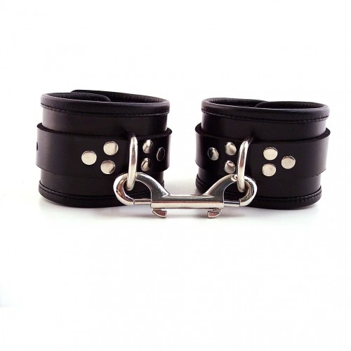 Rouge Garments Black Leather Ankle Cuffs With Piping Rouge Garments Black Leather Ankle Cuffs With Piping
