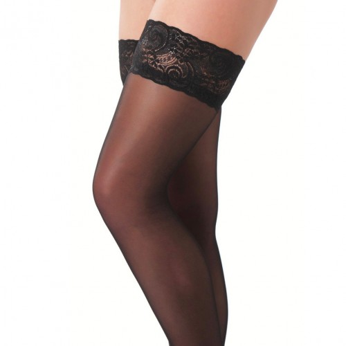 Black HoldUp Stockings With Floral Lace Top Black HoldUp Stockings With Floral Lace Top