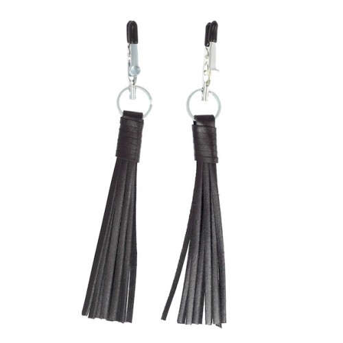 Nipple Clamps With Black Leather Tassels Nipple Clamps With Black Leather Tassels